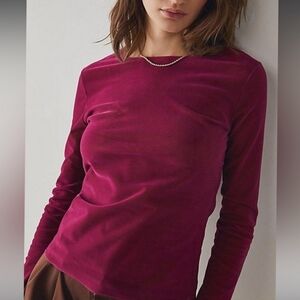 Free People NEW Countdown Flocked Long Sleeve Top Cranberry Medium